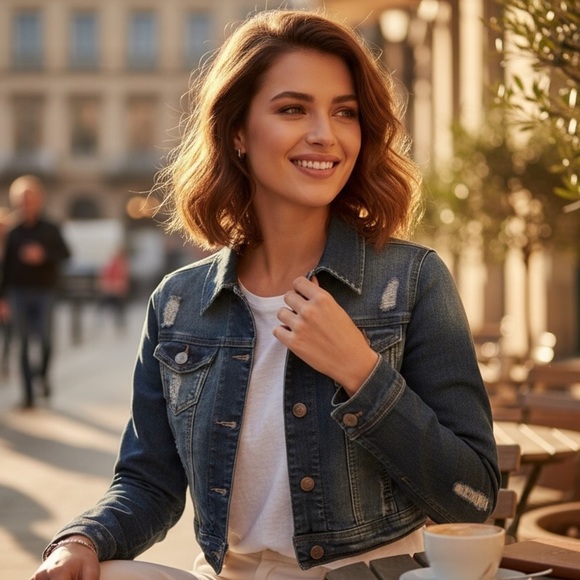 Cello Jackets & Blazers - Cello Women’s distressed cropped jean jacket